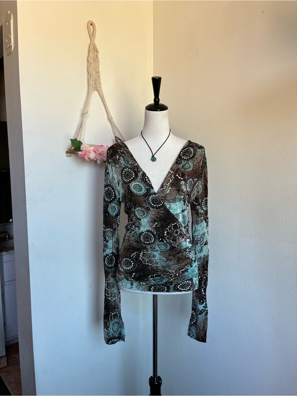 Y2K boho brown & blue Long Sleeve size m